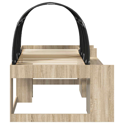 Bed Frame with Tunnel with Shelf 3 pcs Sonoma Oak and Black