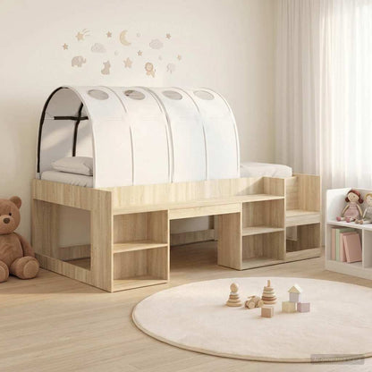 Bed Frame with Tunnel with Shelf 3 pcs Sonoma Oak and White
