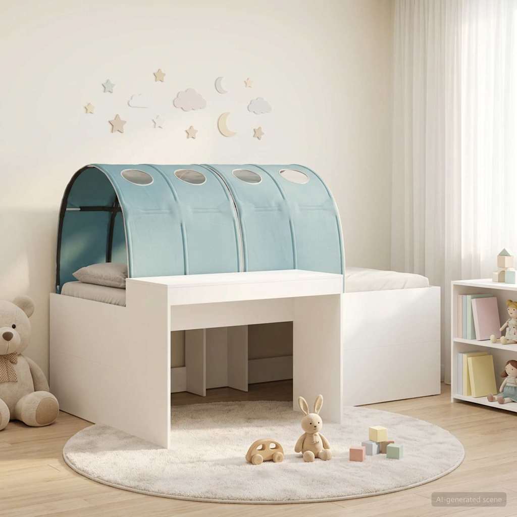 Bed Frame with Tunnel with Shelf 3 pcs White and Light Blue