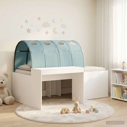 Bed Frame with Tunnel with Shelf 3 pcs White and Light Blue