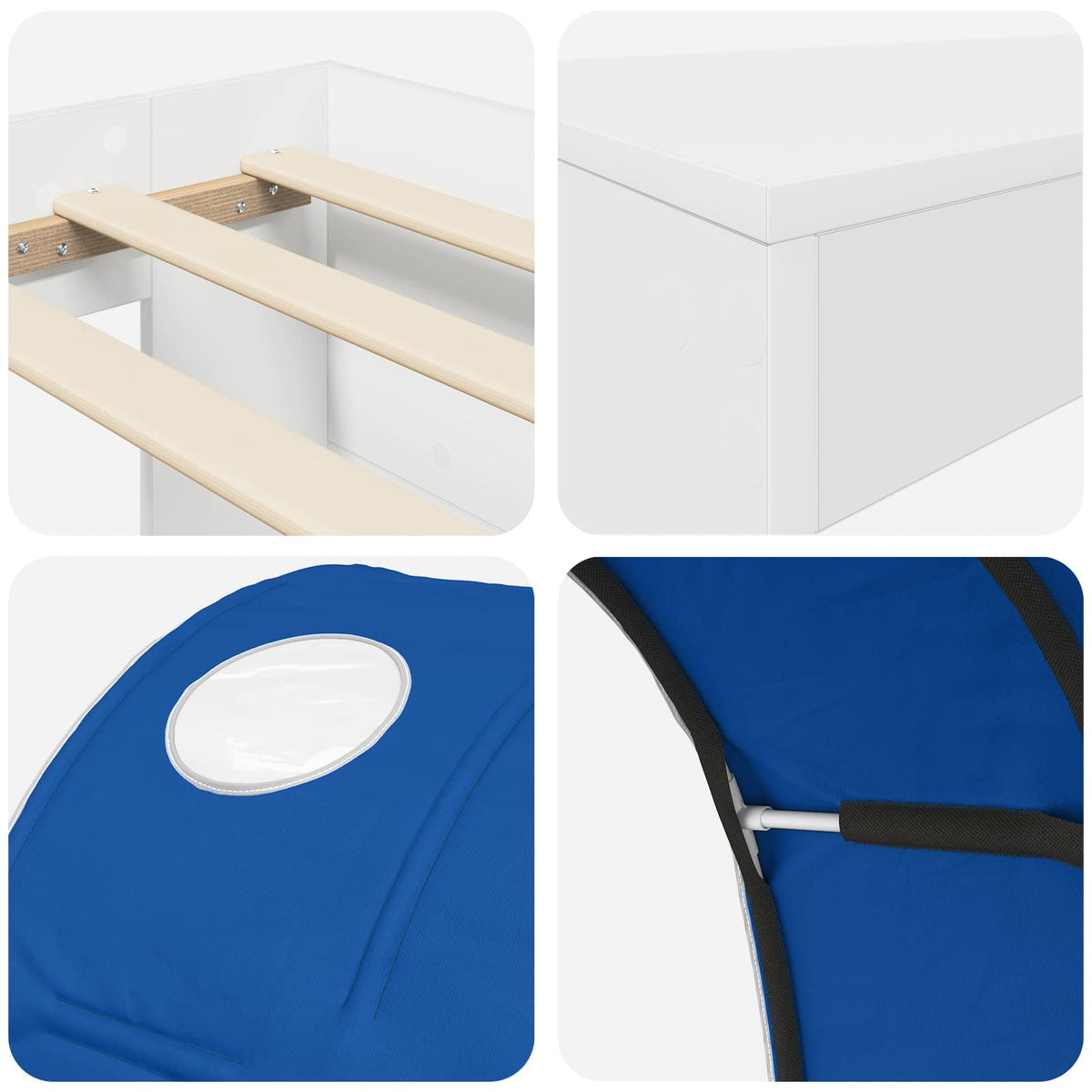 Bed Frame with Tunnel 3 pcs White and Blue Engineered Wood