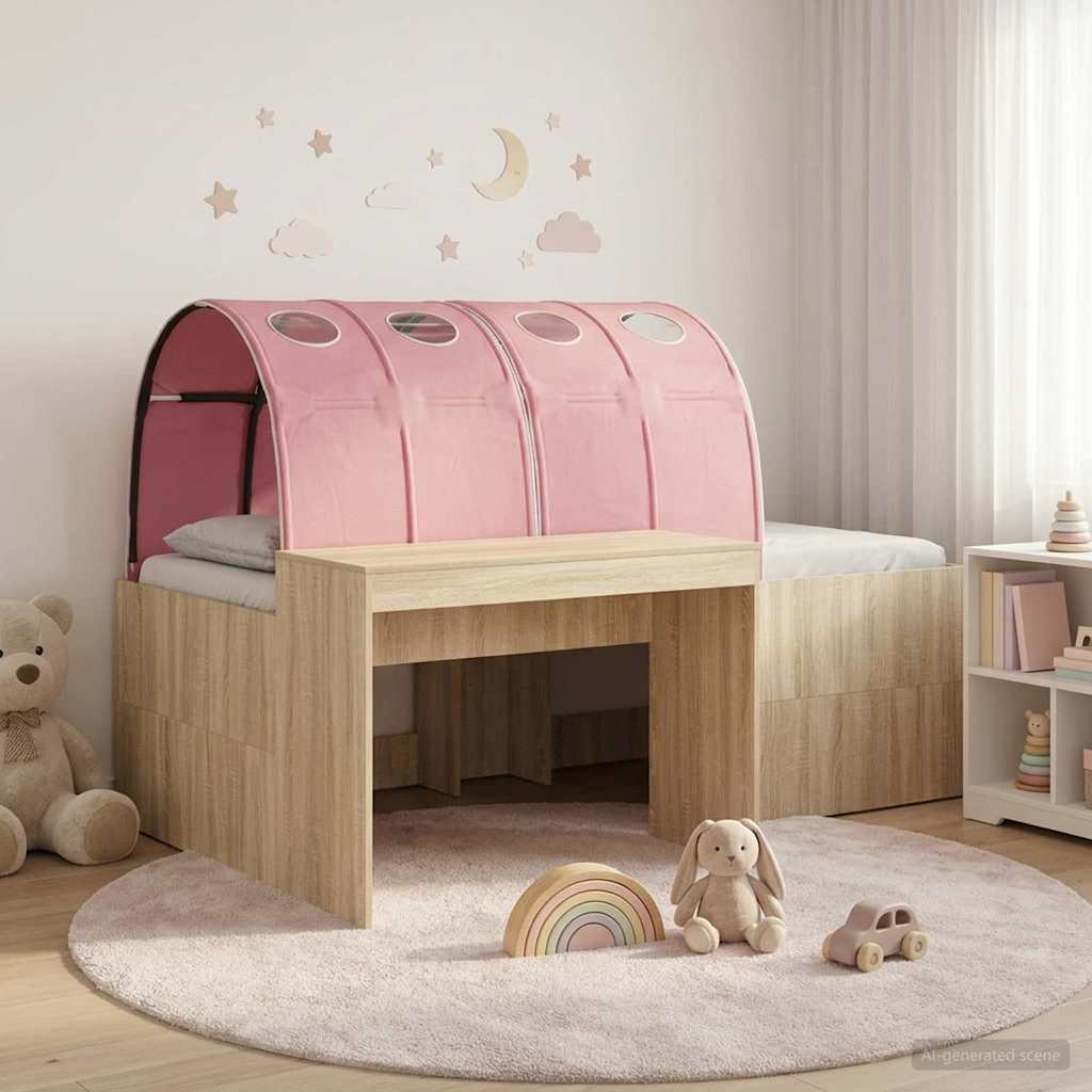 Bed Frame with Tunnel 3 pcs Sonoma Oak and Pink Engineered Wood