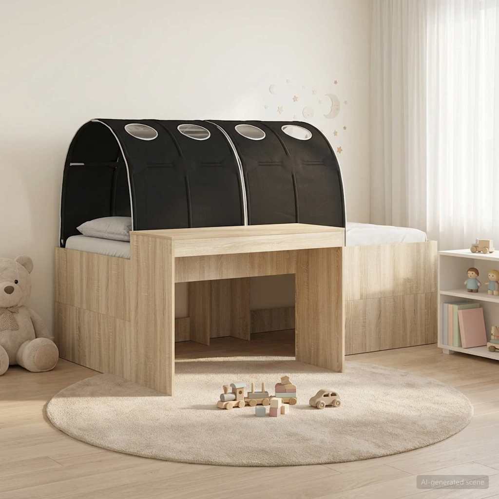 Bed Frame with Tunnel with Shelf 3 pcs Sonoma Oak and Black