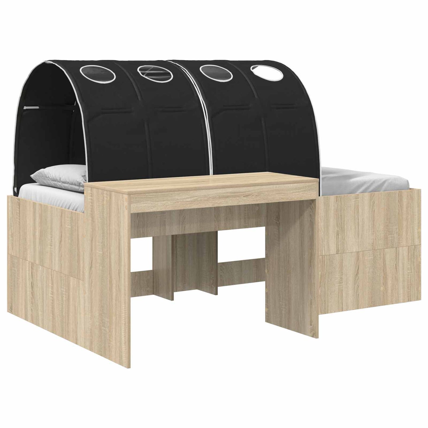 Bed Frame with Tunnel with Shelf 3 pcs Sonoma Oak and Black