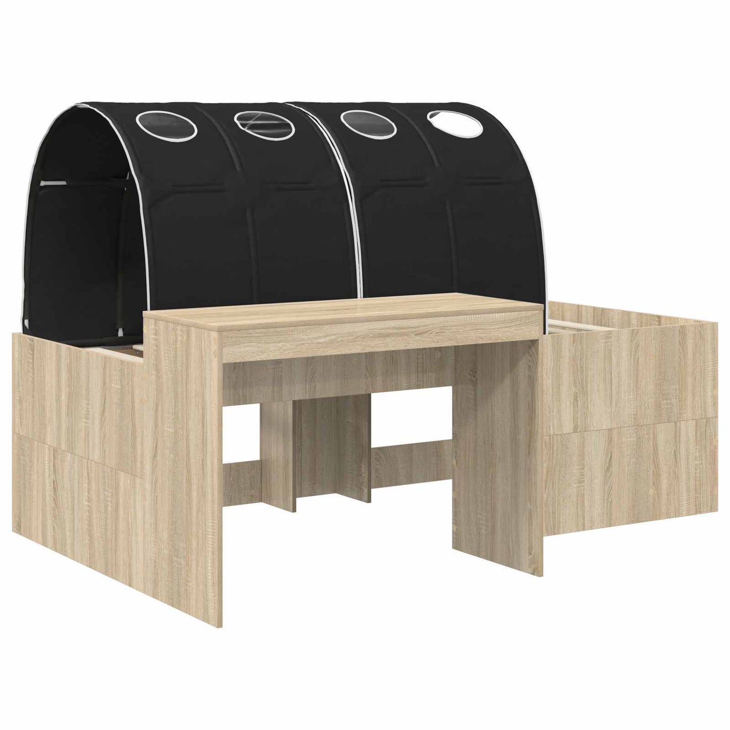 Bed Frame with Tunnel with Shelf 3 pcs Sonoma Oak and Black