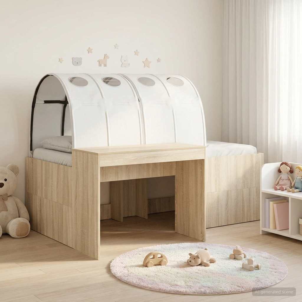 Bed Frame with Tunnel with Shelf 3 pcs Sonoma Oak and White