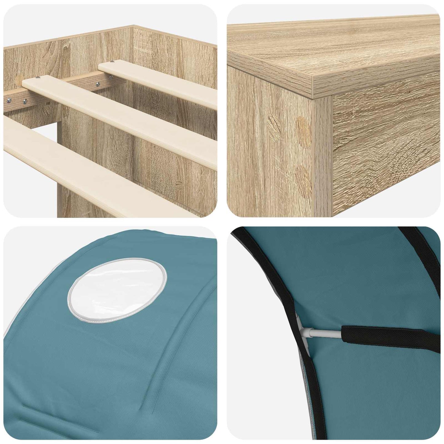 Bed with Tunnel 3 pcs Sonoma Oak and Light Blue Engineered Wood