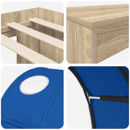Bed with Tunnel 3 pcs Sonoma Oak and Blue Engineered Wood