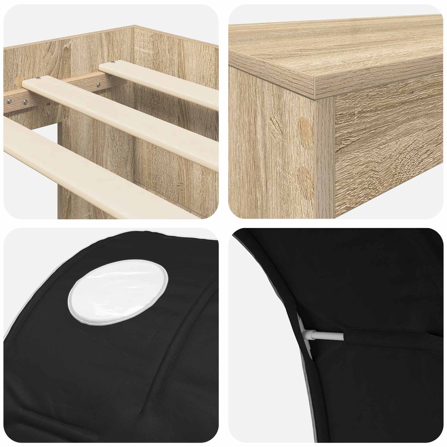 Bed with Tunnel 3 pcs Sonoma Oak and Black Engineered Wood