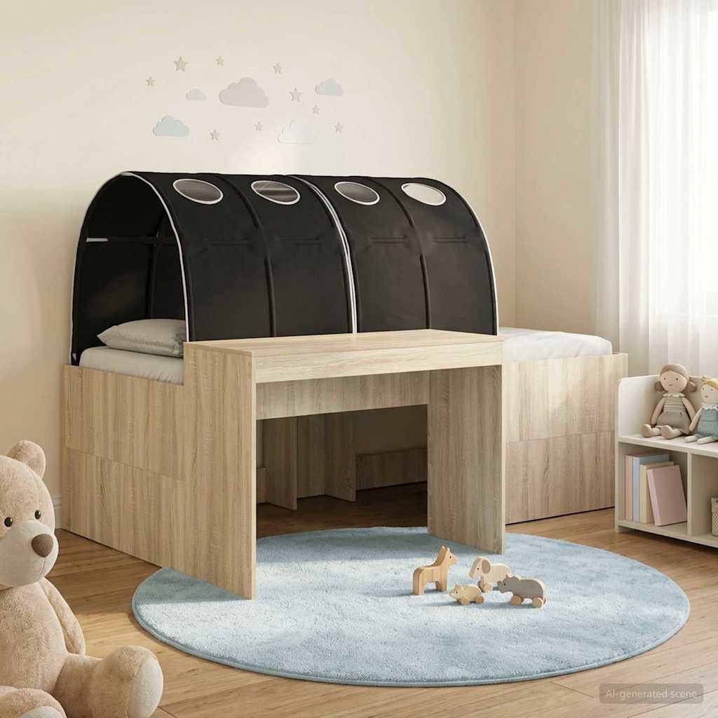 Bed with Tunnel 3 pcs Sonoma Oak and Black Engineered Wood