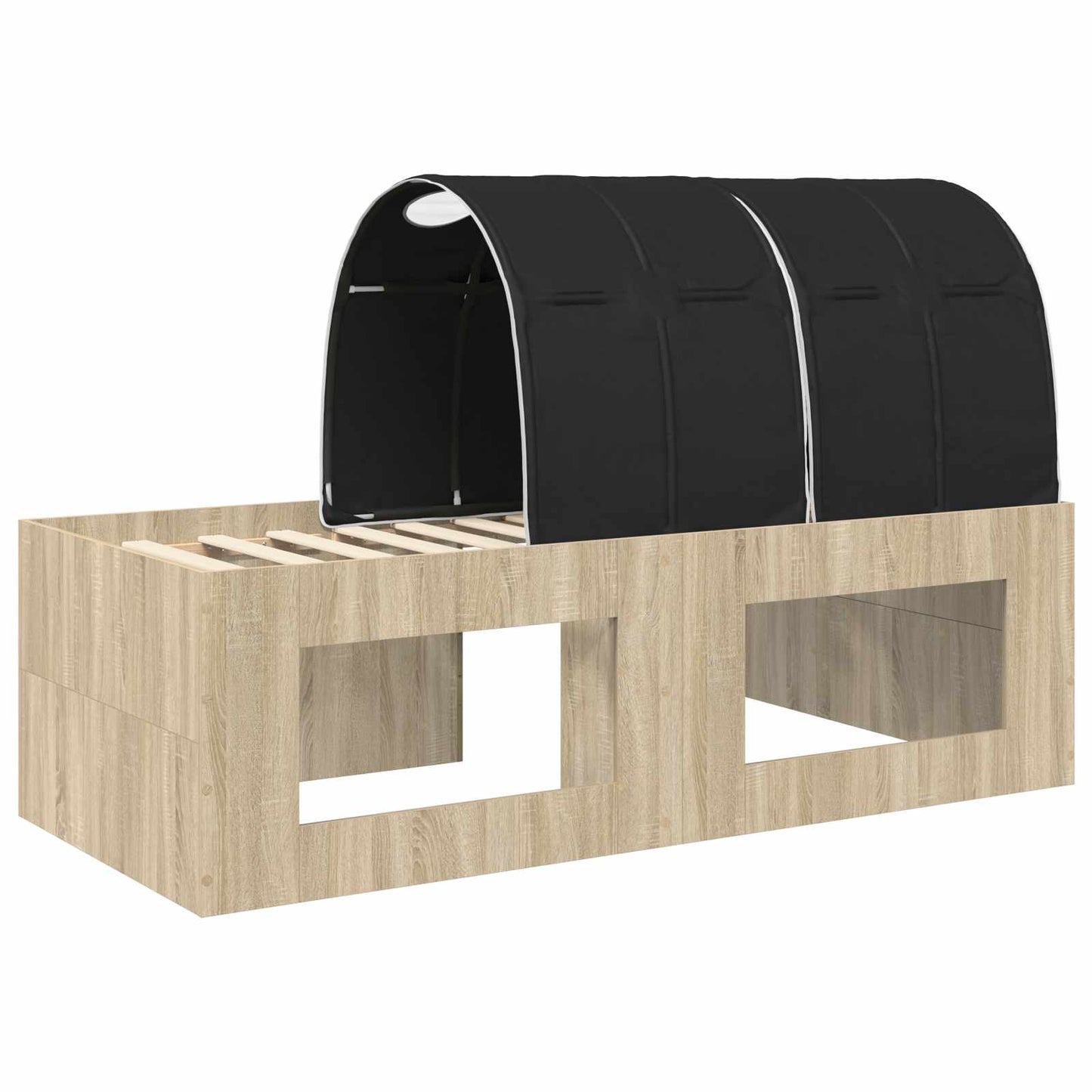 Bed with Tunnel 3 pcs Sonoma Oak and Black Engineered Wood