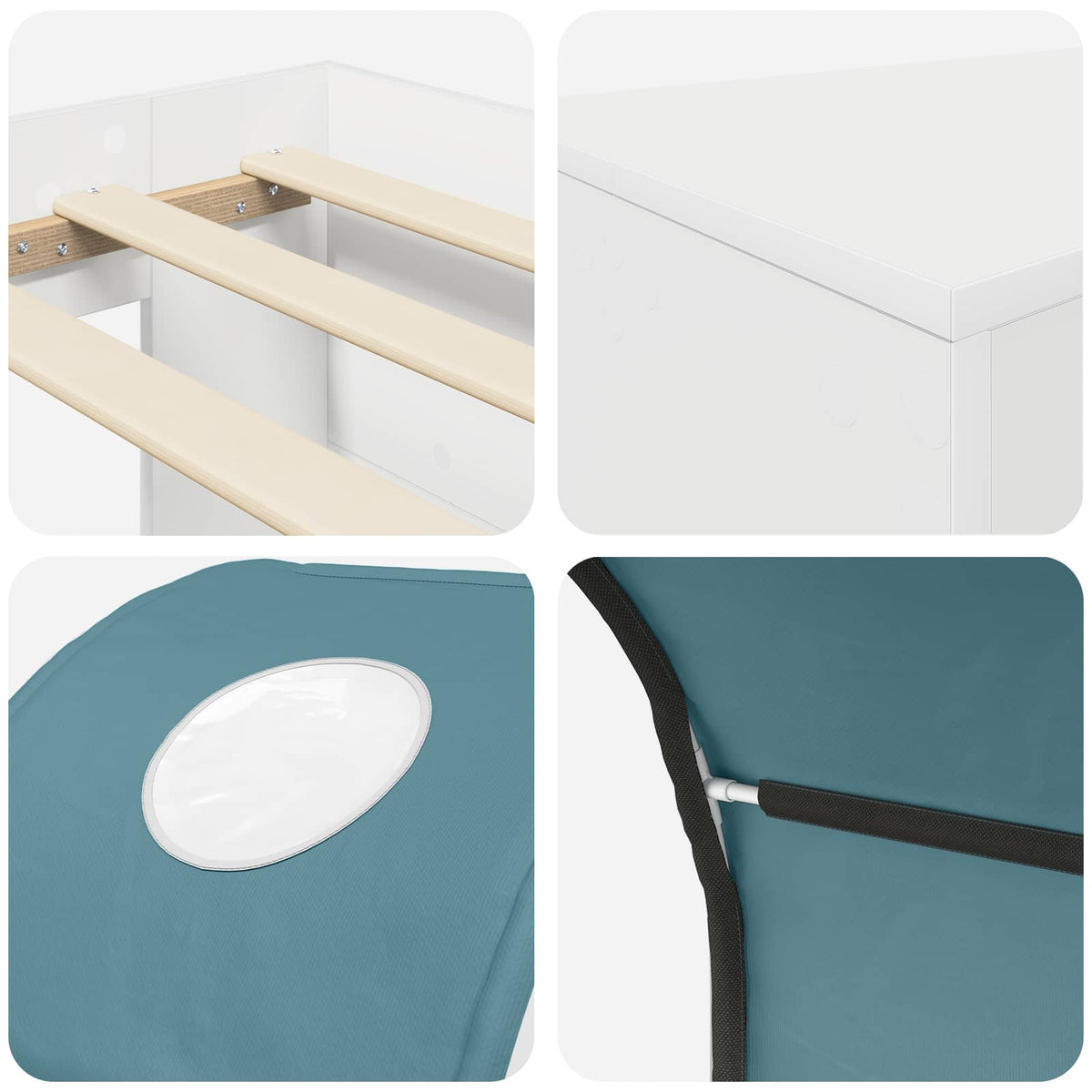 Bed with Tunnel 3 pcs White and Light Blue Engineered Wood