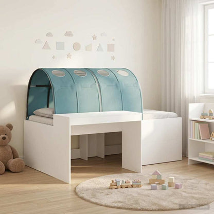 Bed with Tunnel 3 pcs White and Light Blue Engineered Wood