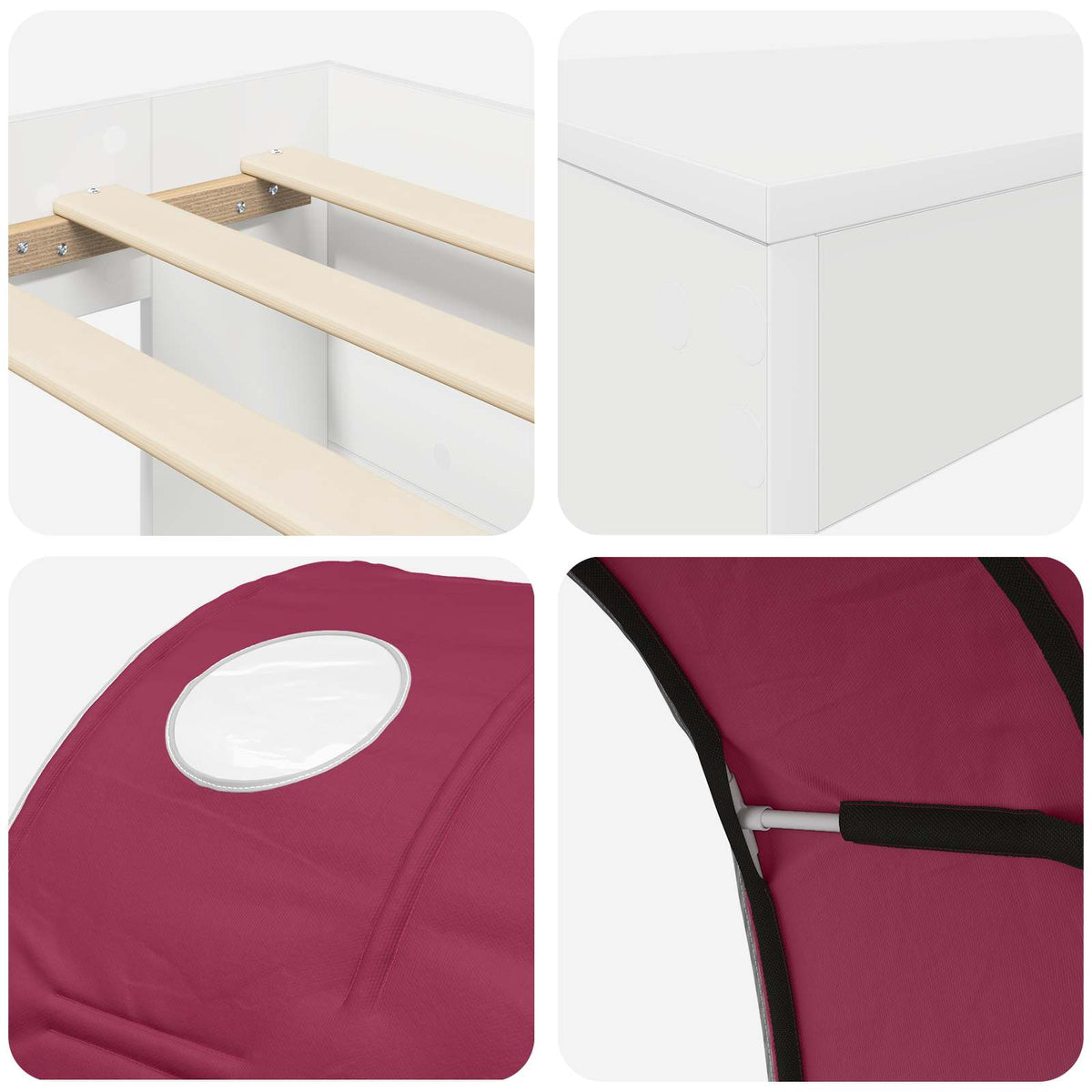 Bed with Tunnel 4 pcs White and Red Engineered Wood