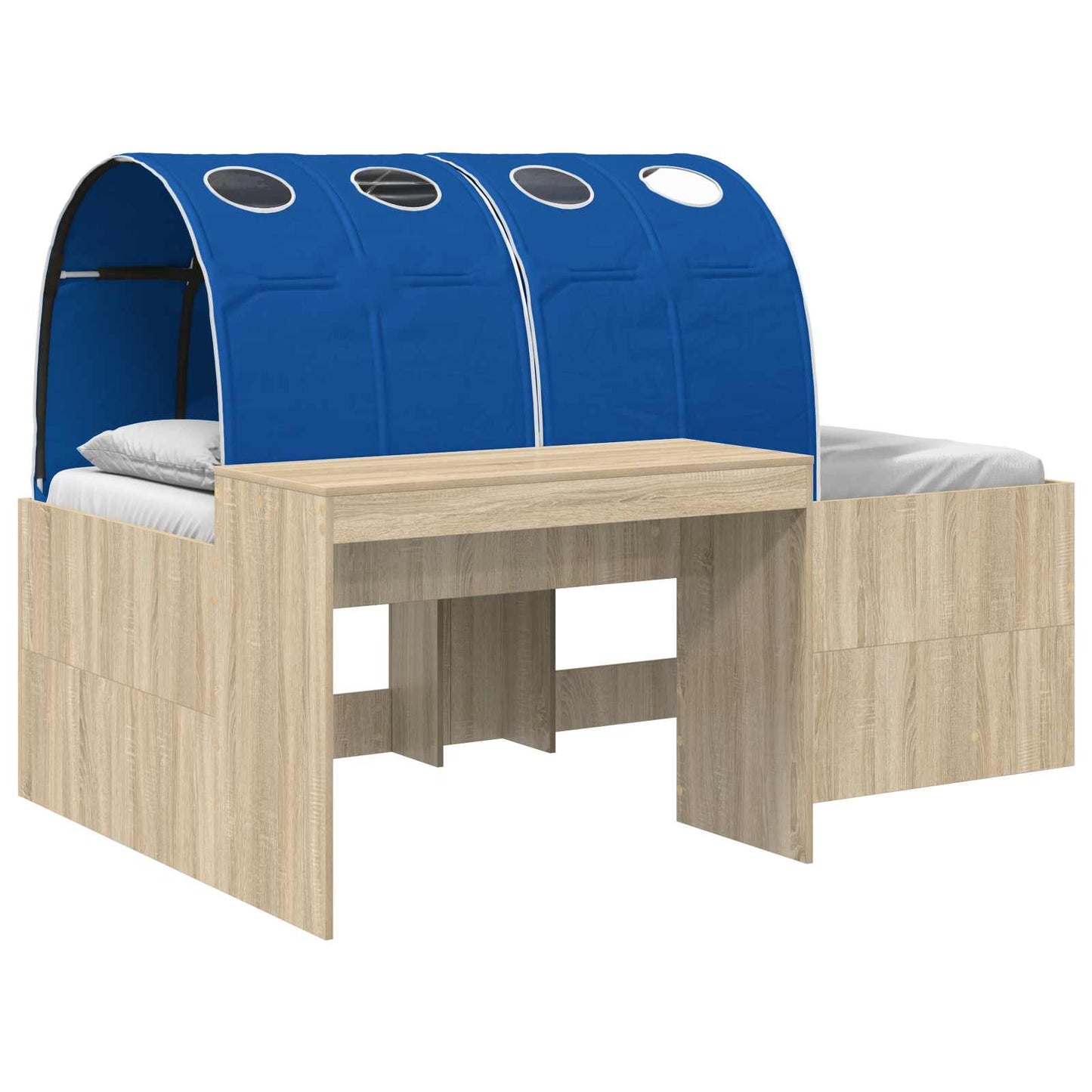 Bed with Tunnel 3 pcs Sonoma Oak and Blue Engineered Wood