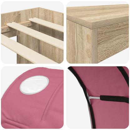Bed with Tunnel 3 pcs Sonoma Oak and Pink Engineered Wood