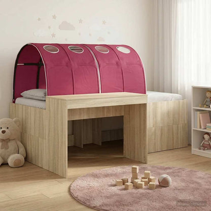 Bed with Tunnel 3 pcs Sonoma Oak and Red Engineered Wood