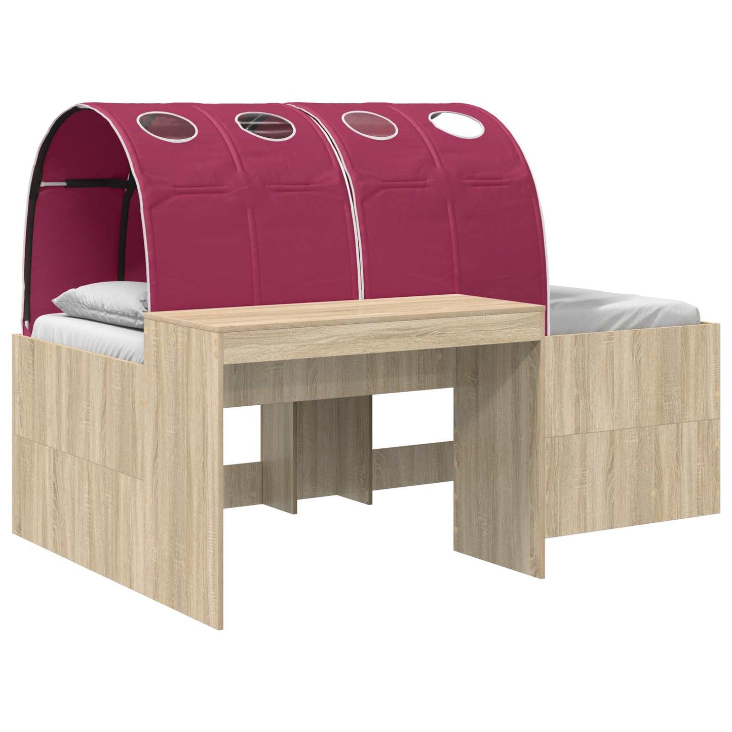 Bed with Tunnel 3 pcs Sonoma Oak and Red Engineered Wood