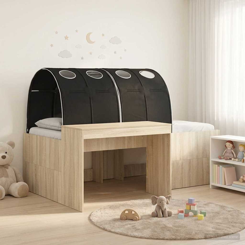Bed with Tunnel 3 pcs Sonoma Oak and Black Engineered Wood