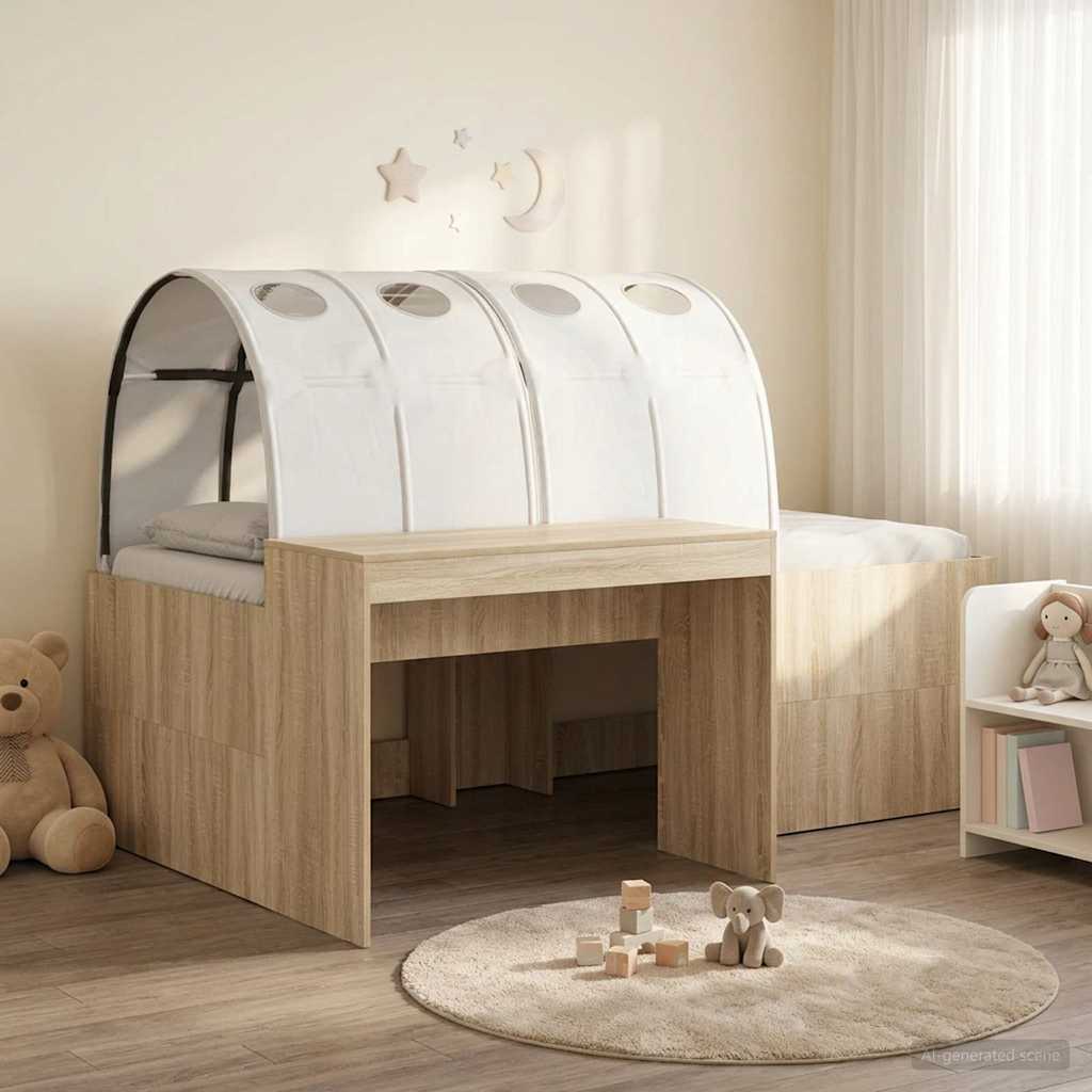 Bed with Tunnel 3 pcs Sonoma Oak and White Engineered Wood