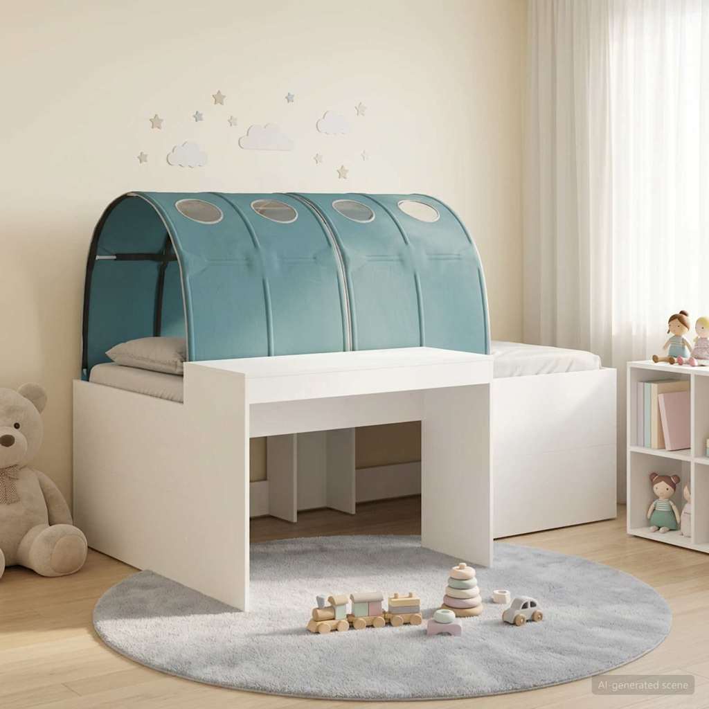 Kids'High Bed Frame with Desk 3 pcs White and Light Blue