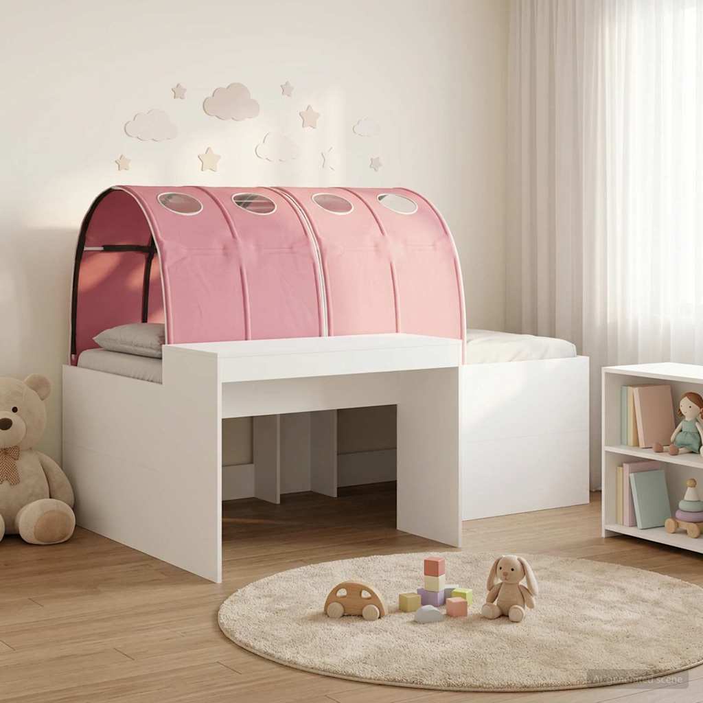Kids'High Bed Frame with Desk 3 pcs White and Pink