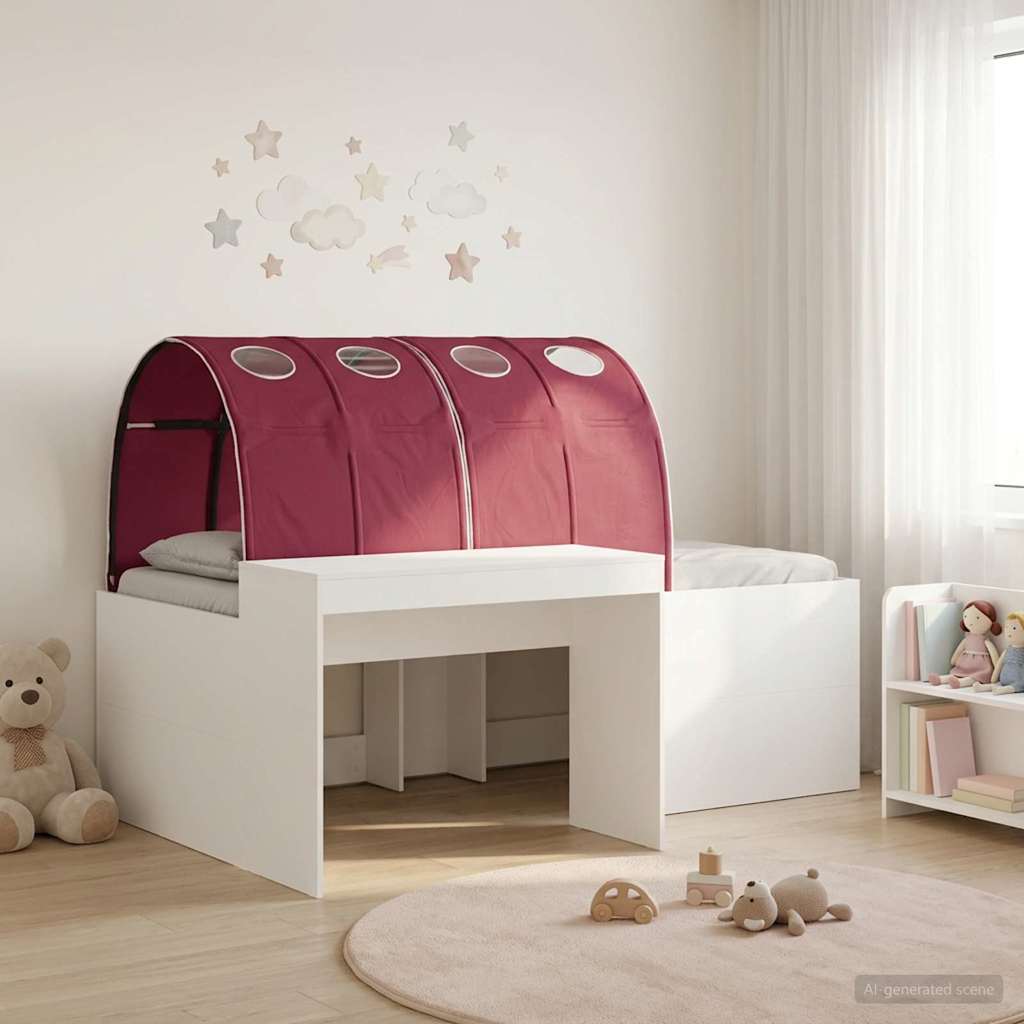 Kids'High Bed Frame with Desk 3 pcs White and Red