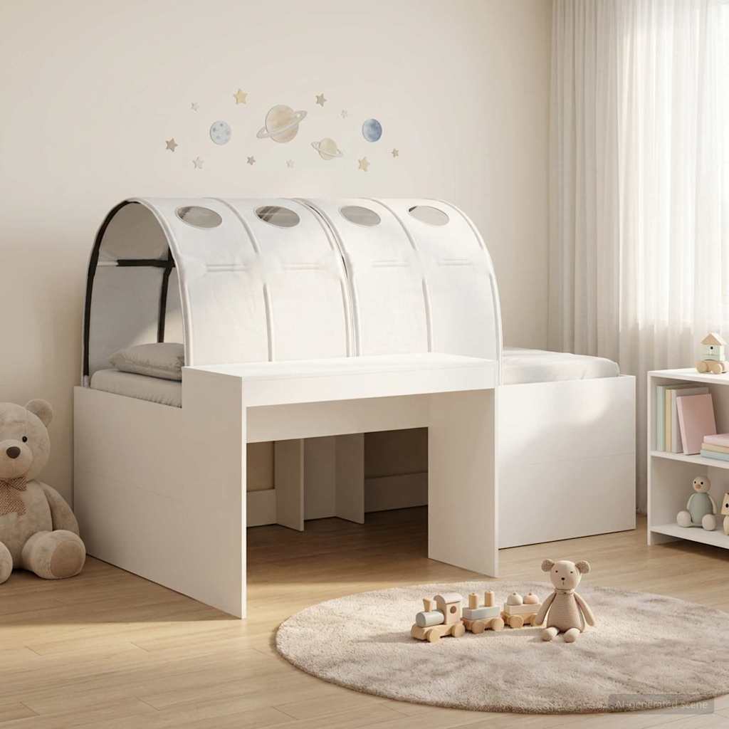 Kids'High Bed Frame with Desk White Engineered Wood