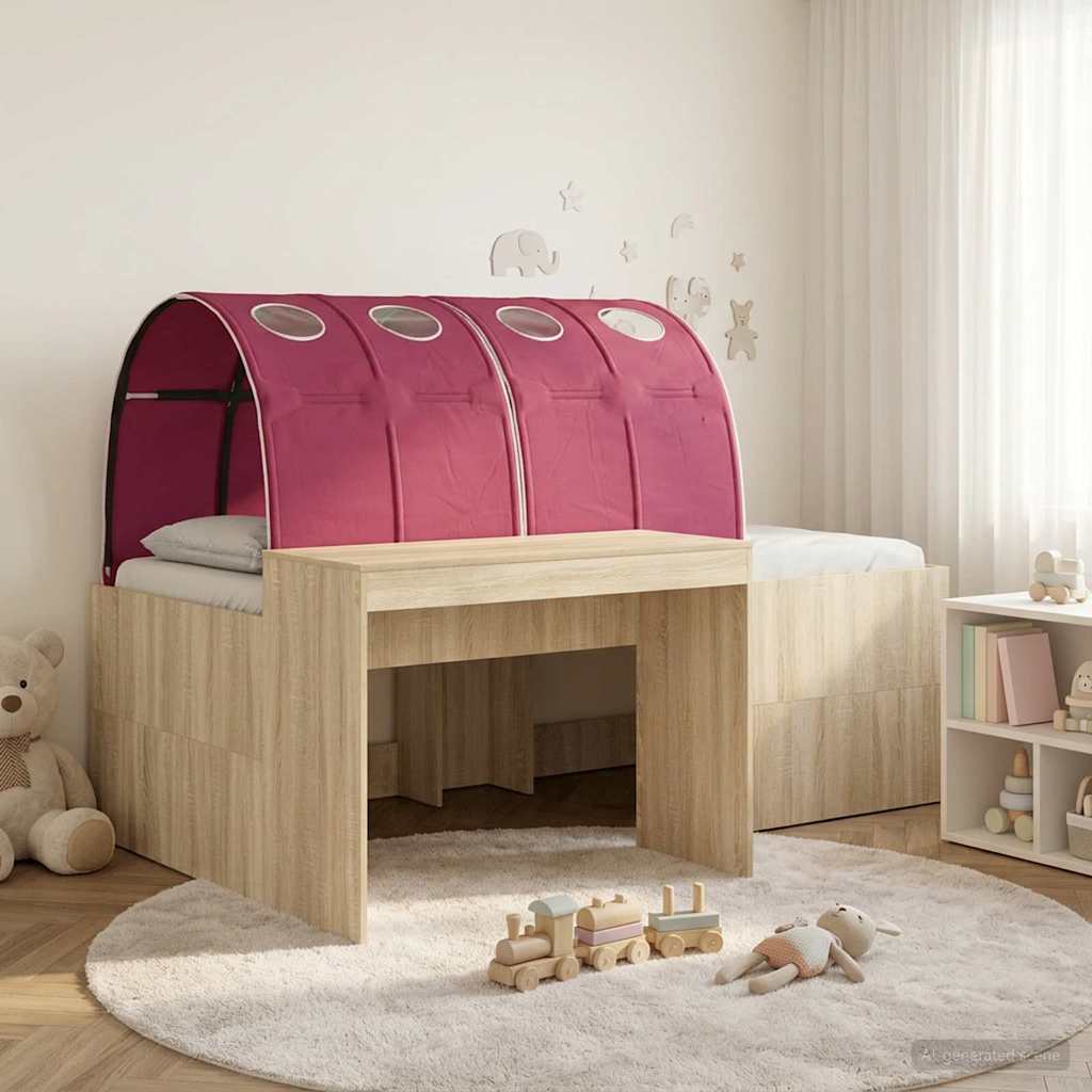 Kids'High Bed Frame with Desk 3 pcs Sonoma Oak and Red