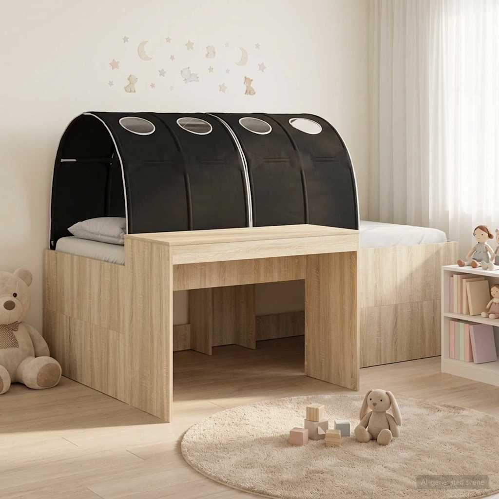 Kids'High Bed Frame with Desk 3 pcs Sonoma Oak and Black