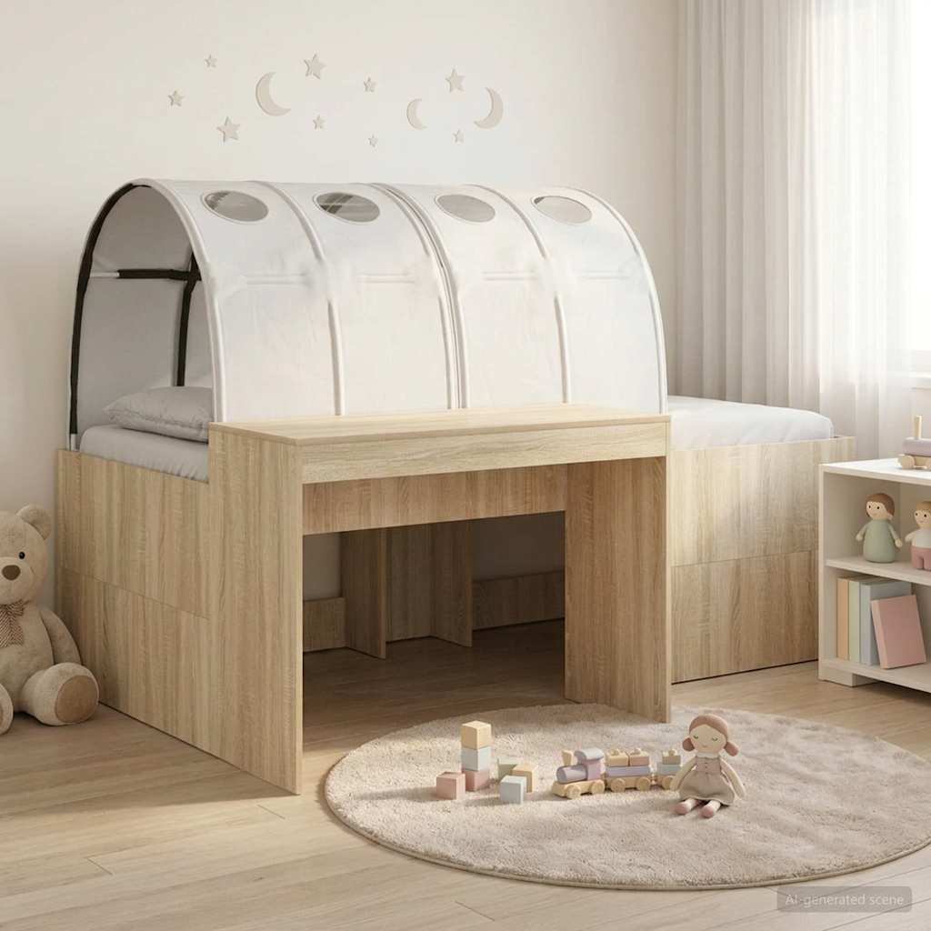 Kids'High Bed Frame with Desk 3 pcs Sonoma Oak and white