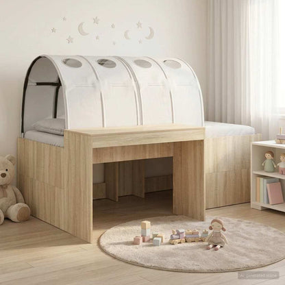 Kids'High Bed Frame with Desk 3 pcs Sonoma Oak and white