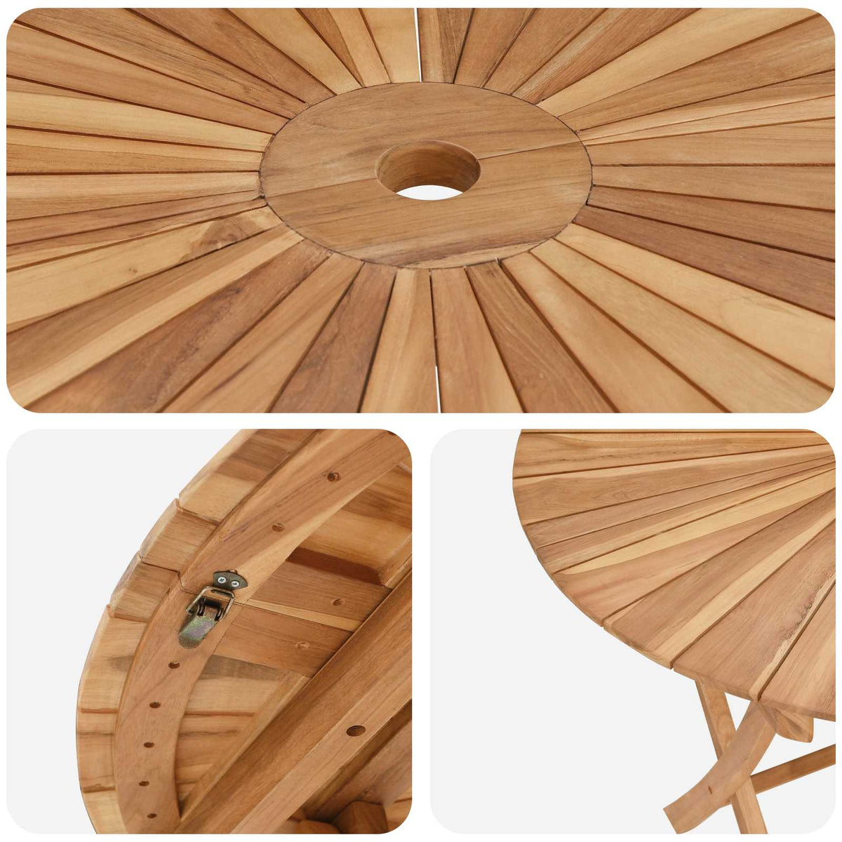 Folding Garden Table Natural Ø 110 x 75 cm Solid Teak Wood