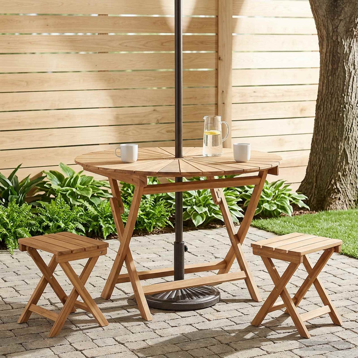 Folding Garden Table Natural Ø 110 x 75 cm Solid Teak Wood