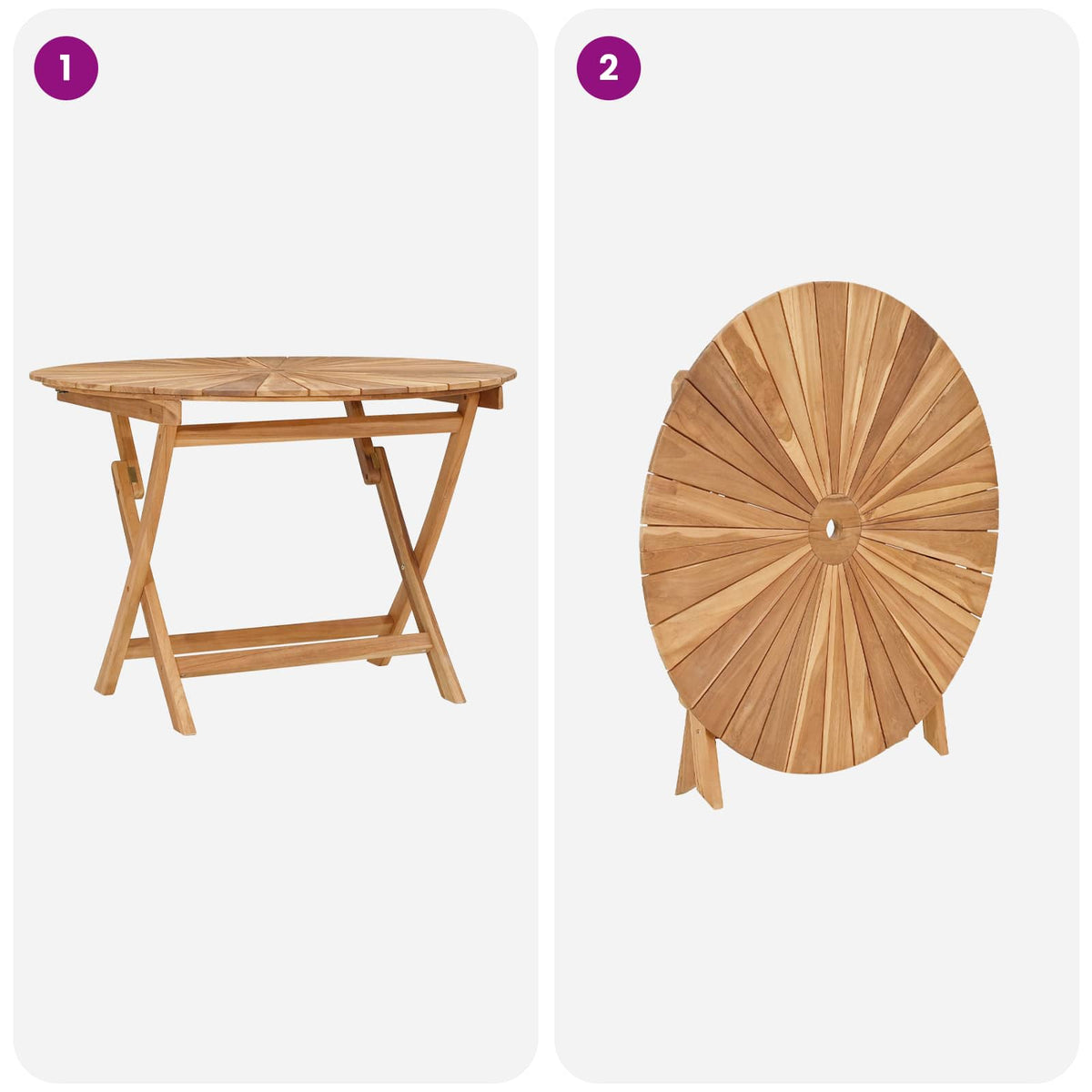 Folding Garden Table Natural Ø 110 x 75 cm Solid Teak Wood