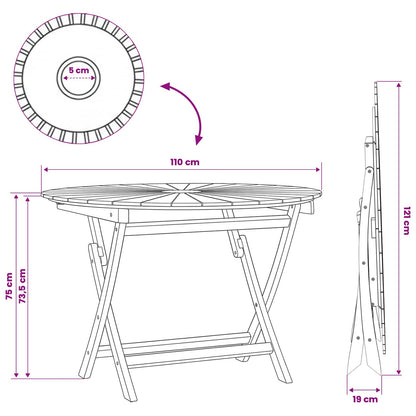 Folding Garden Table Natural Ø 110 x 75 cm Solid Teak Wood