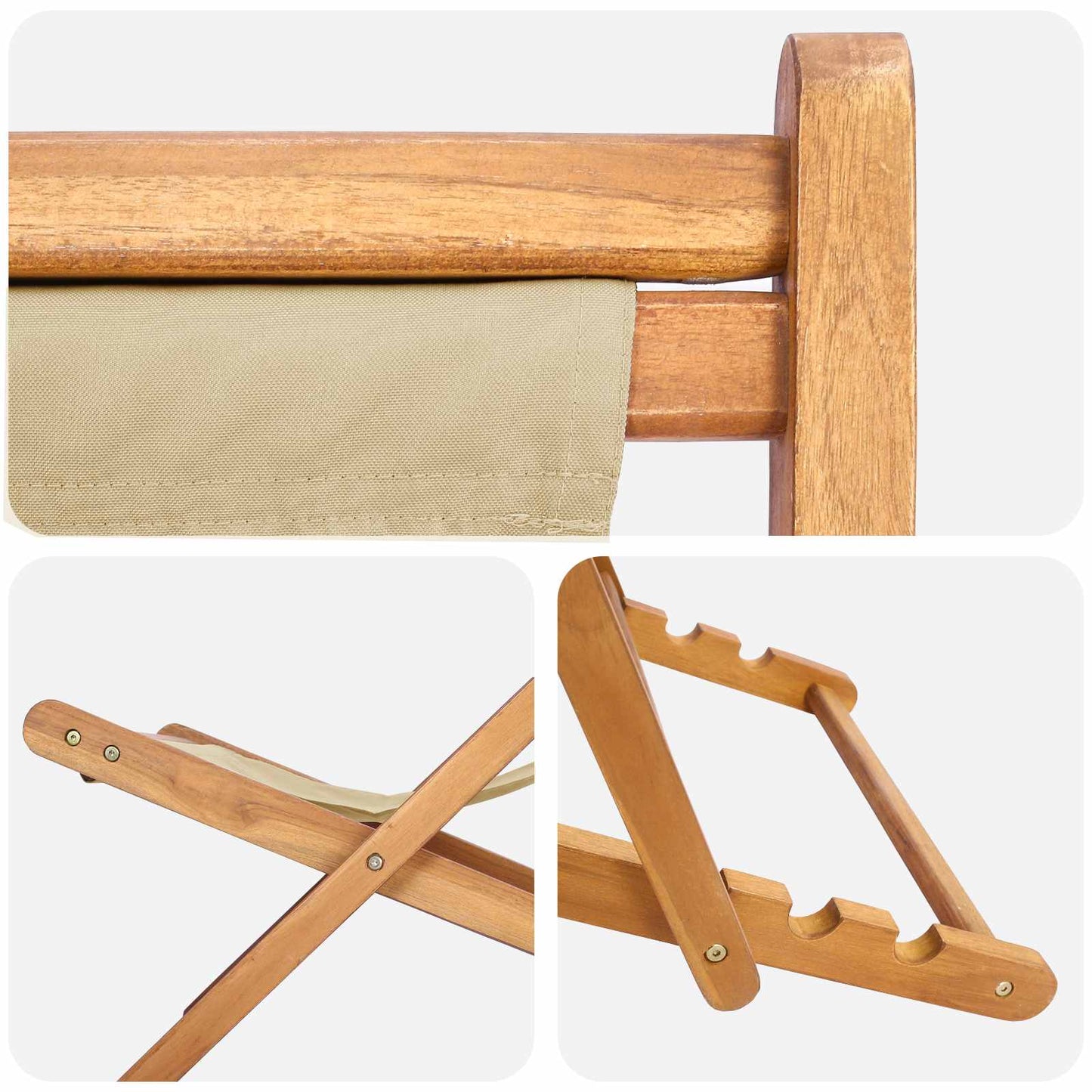 Beach Chair Beige Solid Teak Wood