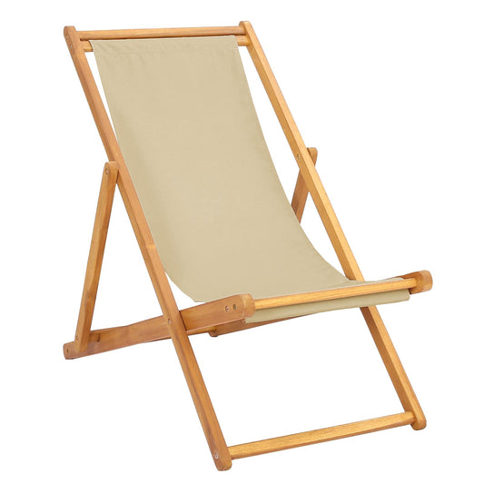 Beach Chair Beige Solid Teak Wood