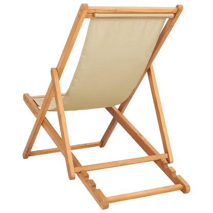 Beach Chair Beige Solid Teak Wood