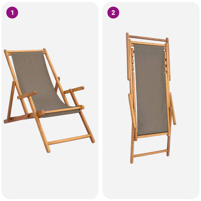 Beach Chair Taupe Solid Teak Wood