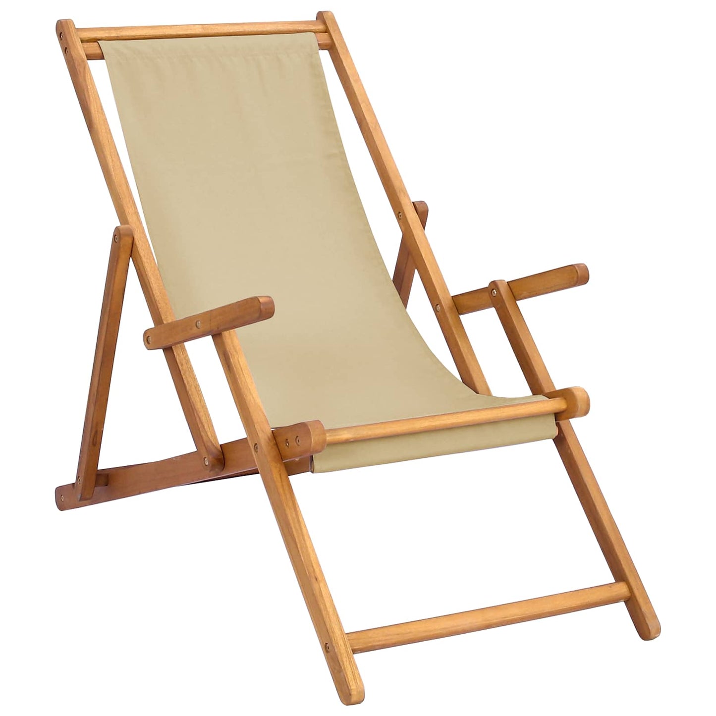 Beach Chair Beige Solid Teak Wood