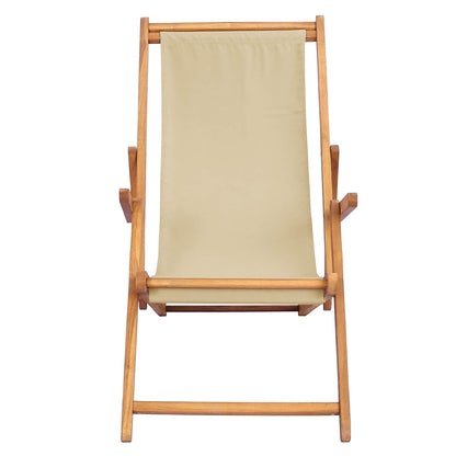 Beach Chair Beige Solid Teak Wood