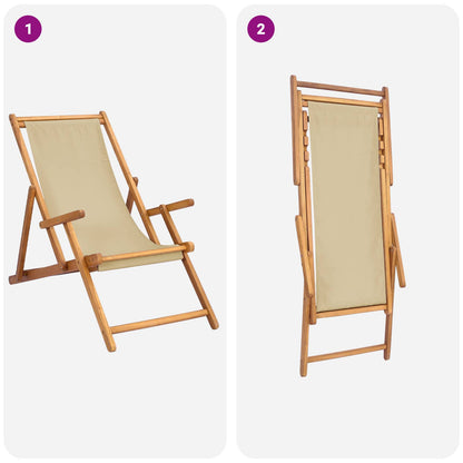 Beach Chair Beige Solid Teak Wood