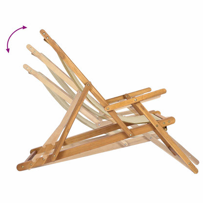 Beach Chair Beige Solid Teak Wood