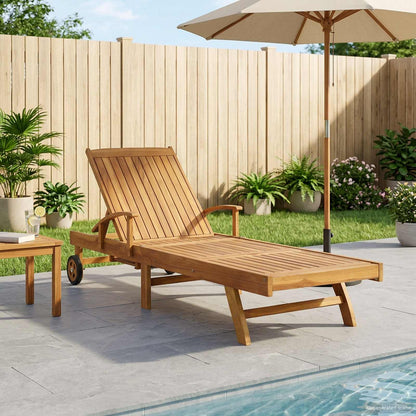 Sun Lounger Folding 1-person Brown Solid Teak Wood