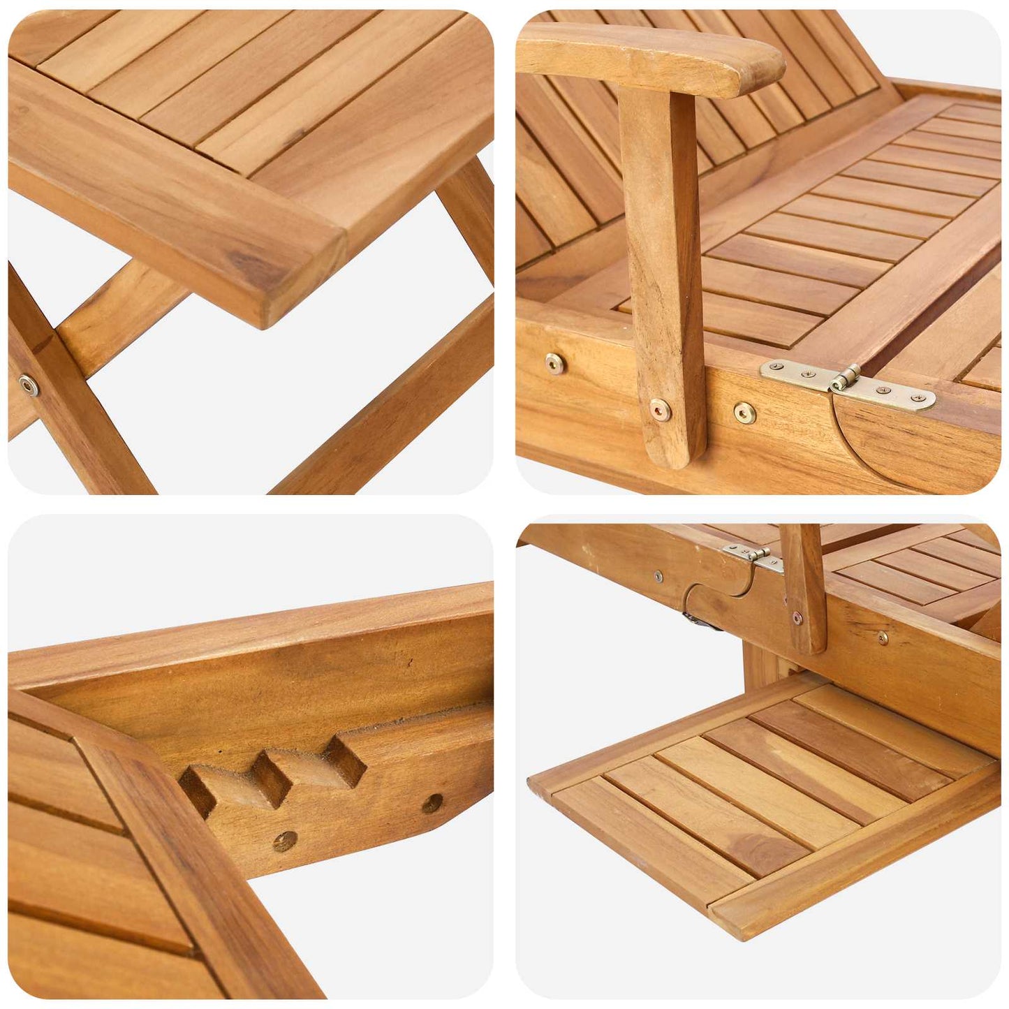 Sun Lounger with Table Solid Teak Wood Brown