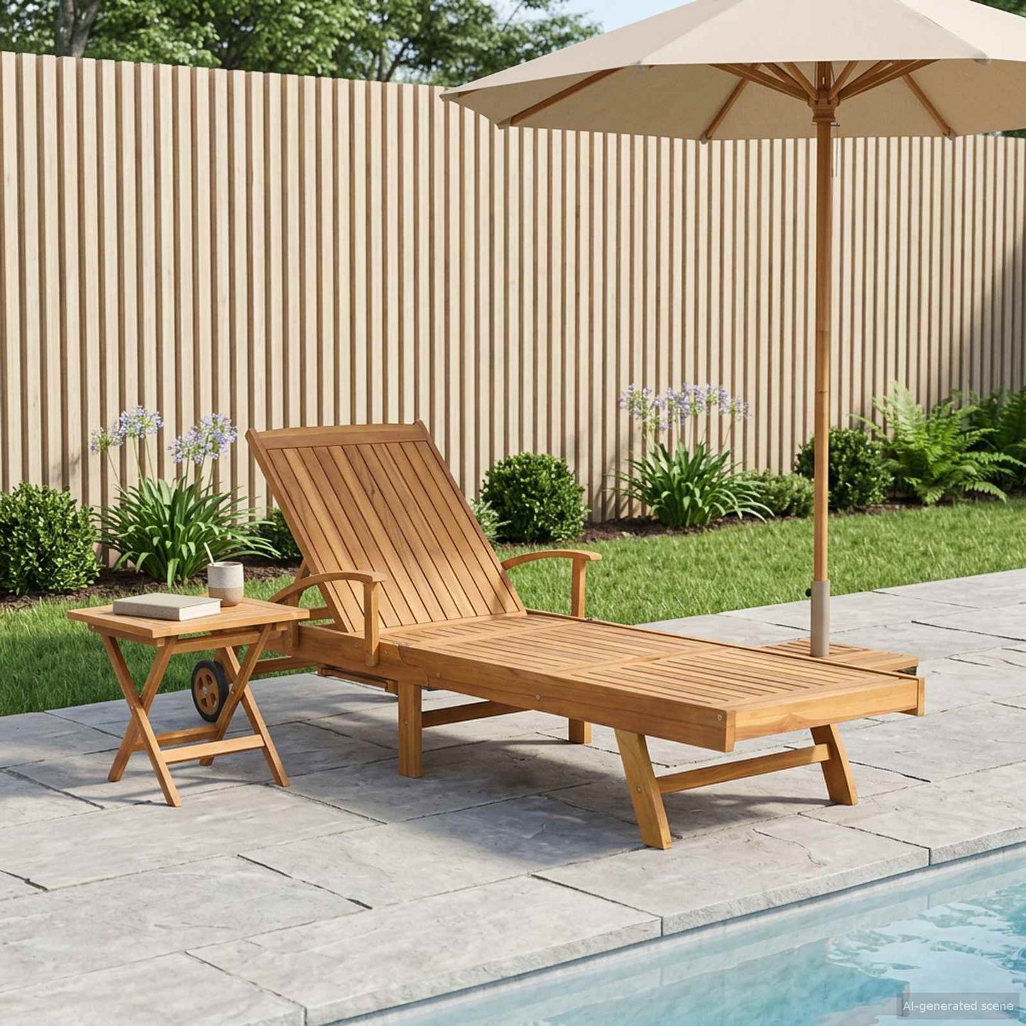 Sun Lounger with Table Solid Teak Wood Brown