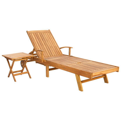 Sun Lounger with Table Solid Teak Wood Brown