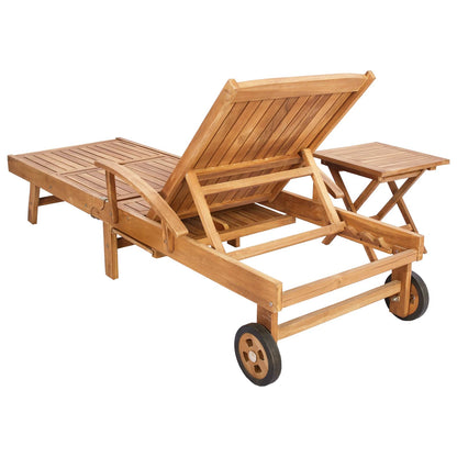 Sun Lounger with Table Solid Teak Wood Brown