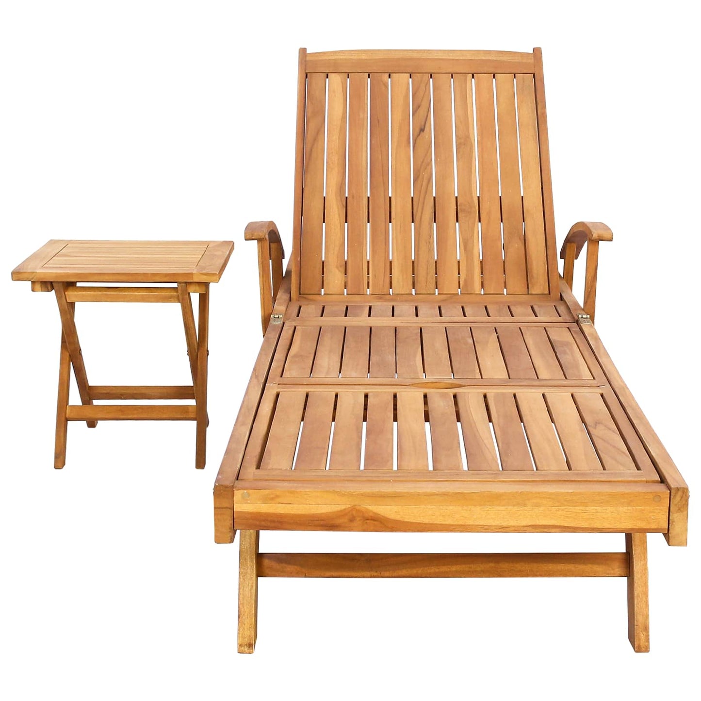Sun Lounger with Table Solid Teak Wood Brown